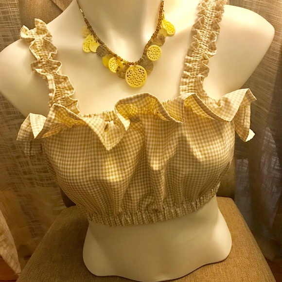 Zaful Tops - Zaful Tan & White Gingham Crop Top S FREE SHIP